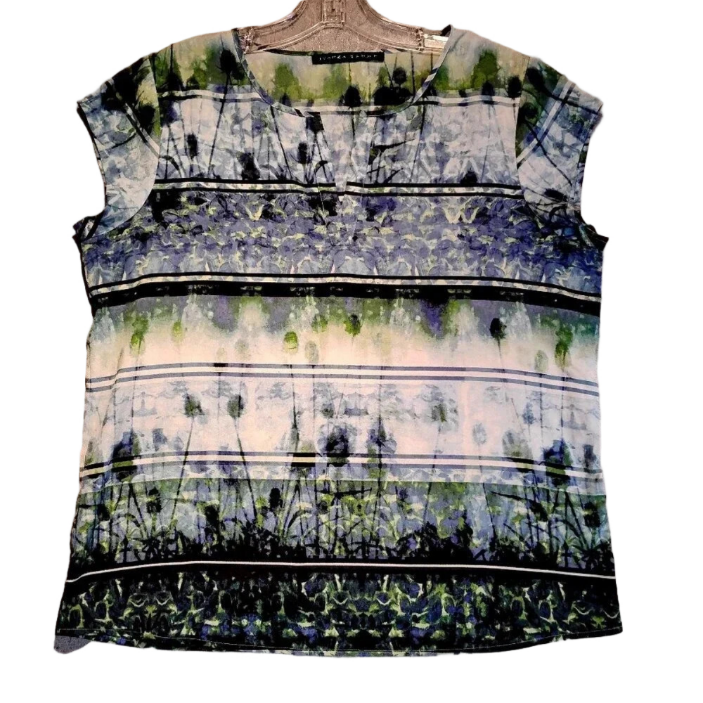 IVANKA TRUMP Women's Blouse Blue & Green Short Sleeve V Neck CK  MEASUREMENTS